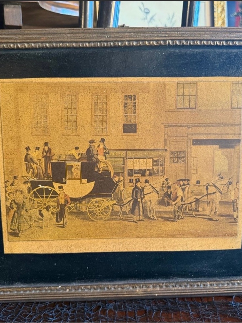 Antique Vintage Framed Art Print Carriage Scene Borghese